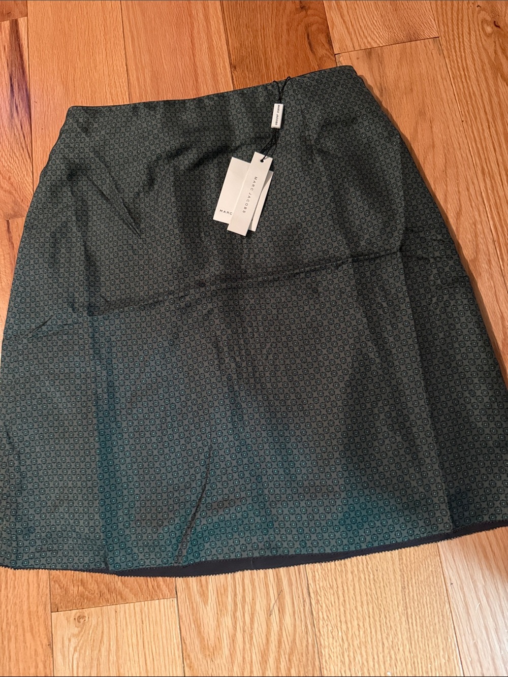 Marc Jacobs Dark Green Patterned A-Line Skirt
